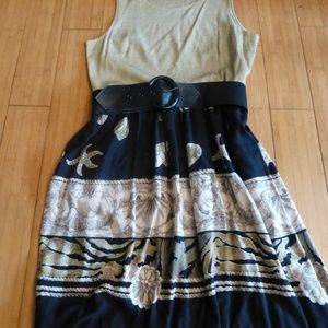 Componix green blk tan belted dress 10